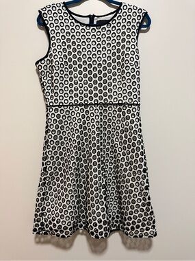 J.Crew Embroidered Eyelet Dress Size 12 White Black Fit & Flare Cotton Silk Trim